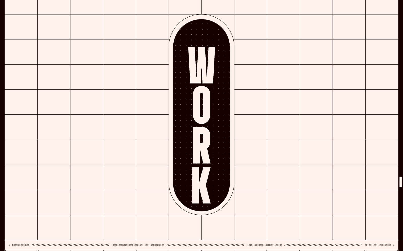 A theoapteker.com section with the word Work stacked inside a rounded panel on a grid