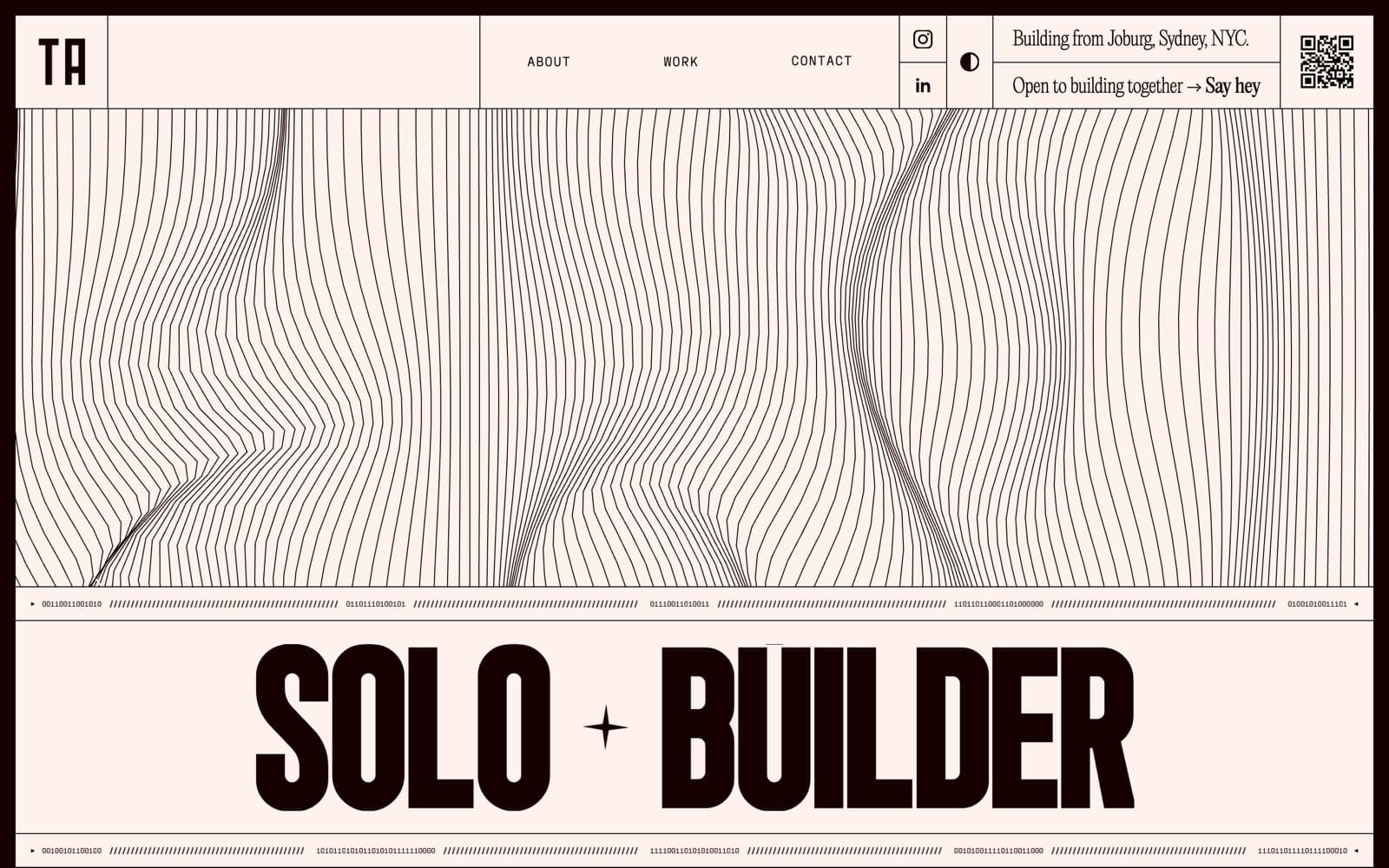 The theoapteker.com home page with a bold Solo Builder wordmark over flowing line art