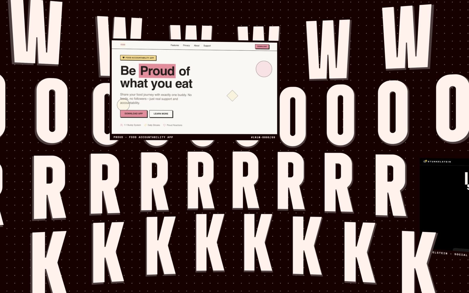 A theoapteker.com section with the letters of Work scattered across a dark field beside app previews