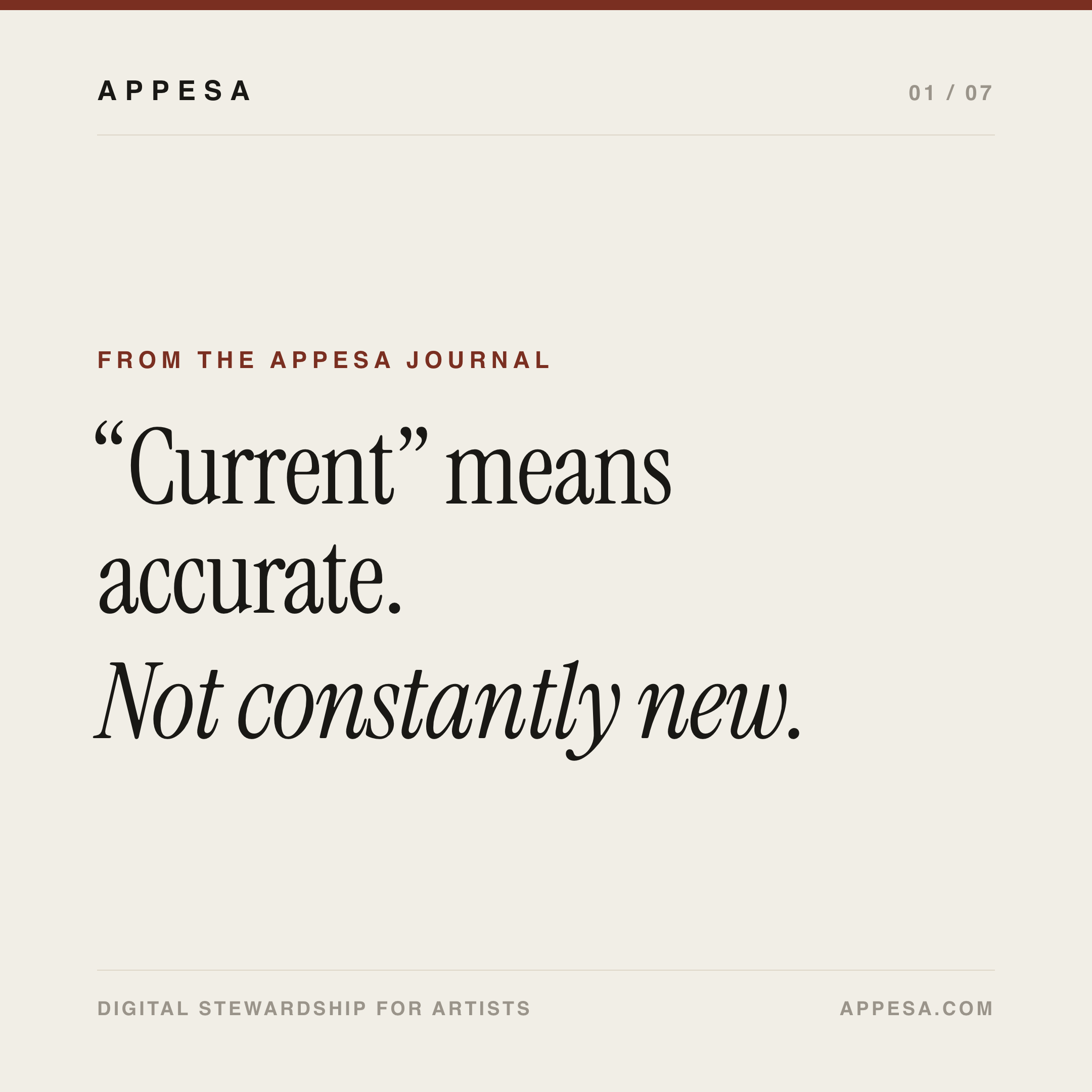 Cover slide: Current means accurate. Not constantly new.