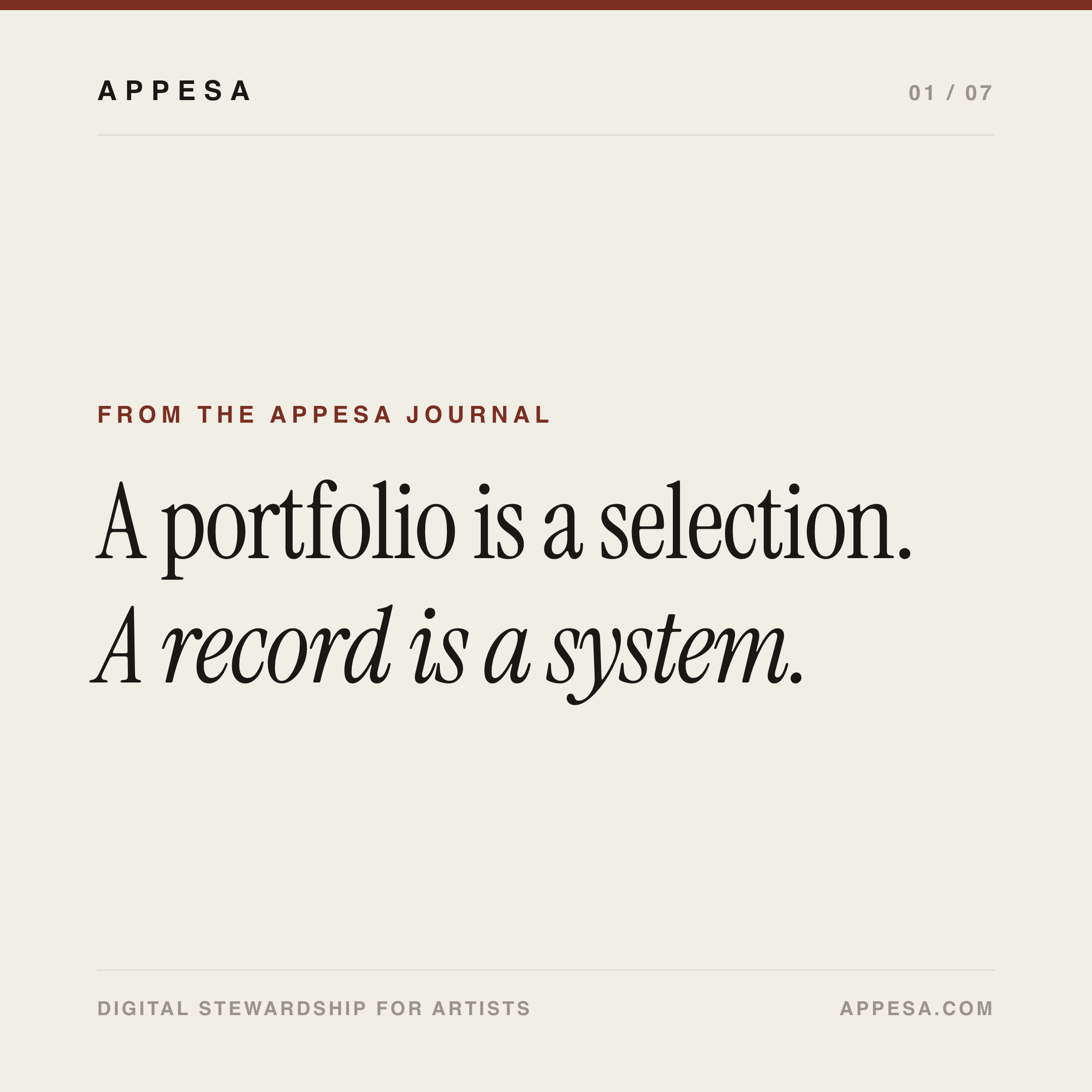 Cover slide: A portfolio is a selection. A record is a system.
